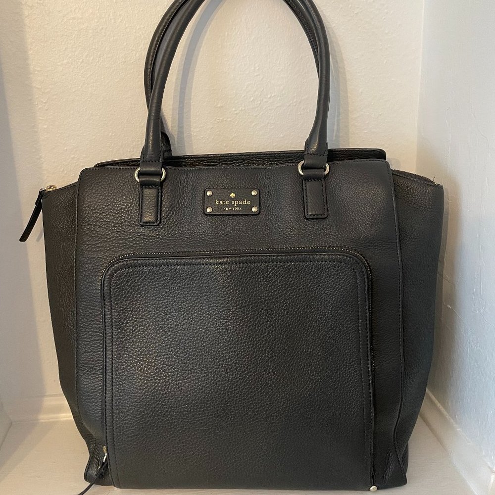 Kate Spade Large Front Pocket Charcoal Calf Leather Work Bag